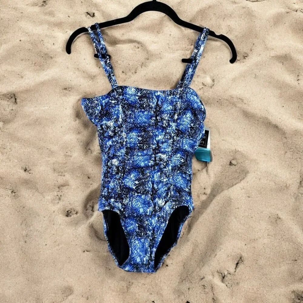 Swim Solutions One-Piece Swimsuit Sz 10 Blue Animal Print Tummy Control NWT - Picture 6 of 9
